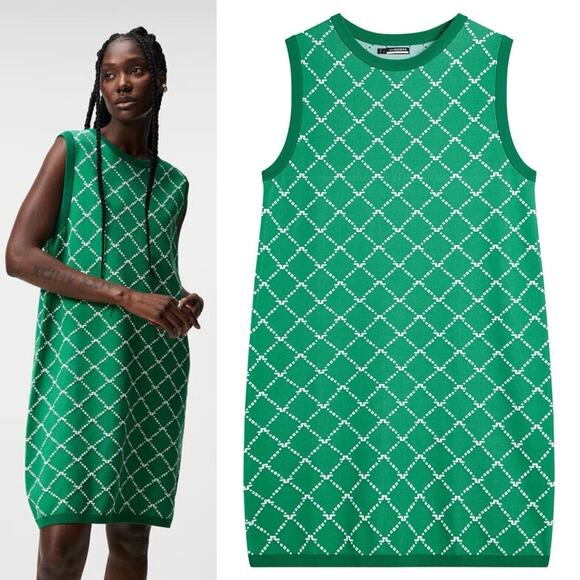 J.LINDEBERG Fiona Knitted Dress Bosphorus Green White Knit Oversized Small NEW - Picture 1 of 10